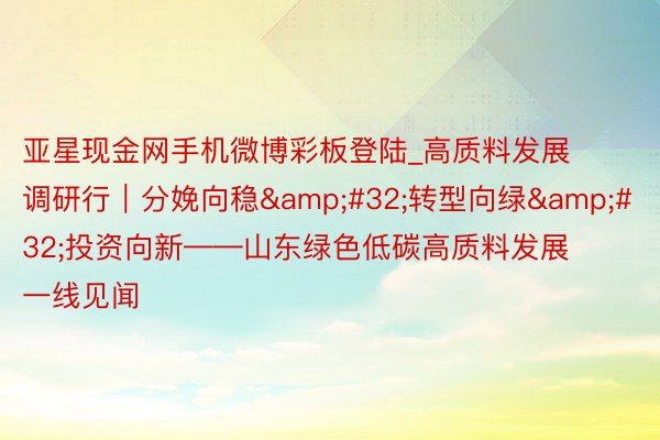 亚星现金网手机微博彩板登陆_高质料发展调研行｜分娩向稳&#32;转型向绿&#32;投资向新——山东绿色低碳高质料发展一线见闻