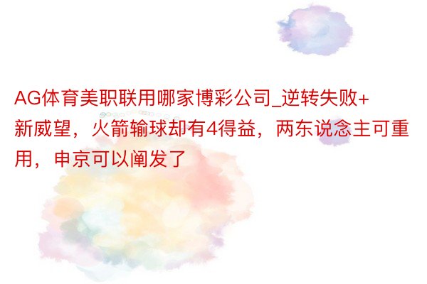 AG体育美职联用哪家博彩公司_逆转失败+新威望，火箭输球却有4得益，两东说念主可重用，申京可以阐发了